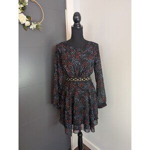 BCBGGeneration Black Printed Long Sleeve Dress w/ Studded Waist & Open Back -‎ 2